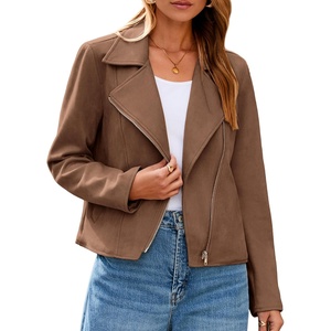 Glamaker Womens Faux Suede Jackets Long Sleeve Casual Cropped Zipper Biker Moto Jacket Fall Winter Outfits(Coffee Brown)