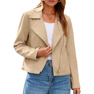 Glamaker Womens Faux Suede Jackets Long Sleeve Casual Cropped Zipper Biker Moto Jacket Fall Winter Outfits(Khaki)