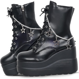 Gothniero Platform Goth Boots for Womem Black Combat Motorcycle Rave Punk emo Boots Chunky Heel Ankle Booties with Side Zip Lace Up Wedge Booties US5.5-11(01blk)