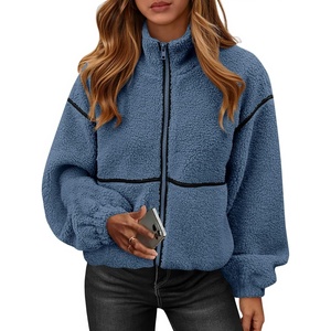 KIRUNDO Sherpa Jacket Women Fleece Zip Up Winter Coats | Oversized Fall Teddy Jackets, Long Sleeve, Color Block, Loose Fit, With Pockets, Faux Fur Warm Outwear, 2026 Fashion Clothing(Dusty Blue)