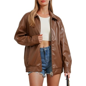 Leather Jacket Women Oversized Faux Jacket Fall Fashion Motorcycle Coat 2026 Outfits Clothes Y2k Tops(Brown)