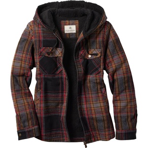 Legendary Whitetails Women’s Hooded Shacket Berber Lined Shirt Jacket(Licorice Root Plaid)