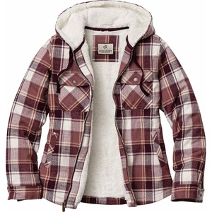 Legendary Whitetails Women’s Hooded Shacket Berber Lined Shirt Jacket(Mountain Sunset Plaid)