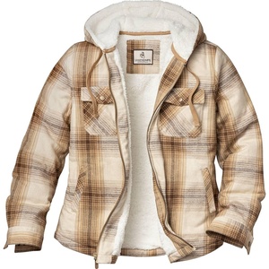 Legendary Whitetails Women’s Hooded Shacket Berber Lined Shirt Jacket(Vanilla Latte Plaid)