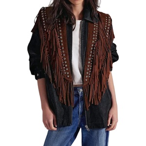 Luckinbaby Ponchos Collar for Women Studded Faux Suede Shawls Wrap Tassel Open Front Western Cape Top(Brown)
