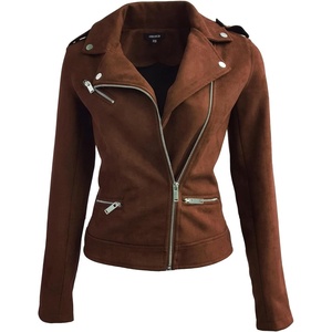 ODCOCD Faux Suede Jacket for Women Long Sleeve Zipper Up Casual Outwear(Brown)