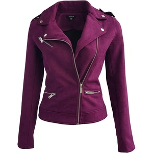 ODCOCD Faux Suede Jacket for Women Long Sleeve Zipper Up Casual Outwear(Purple)