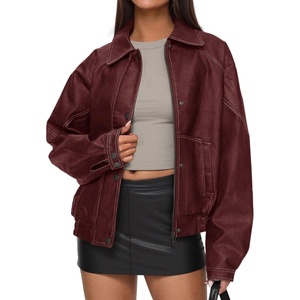 PRETTYGARDEN Leather Jacket Women Faux Oversized Coat | Motorcycle Bomber Fall Jackets Trendy, Fashion Going Out Outfits, Travel, Winter Clothes, Zip Up Outerwear(Wine Red)