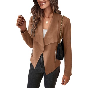 PRETTYGARDEN Women’s Fall Fashion Faux Suede Jackets | Long Sleeve Waterfall Collar, Open Front Cropped, Dressy Casual Jacket with Pockets, Trendy Winter Clothes, Going Out Outfits(Camel)