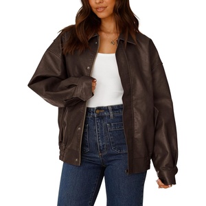PRETTYGARDEN Women’s Faux Leather Motorcycle Jackets | Trendy Fall Spring Clothes, Long Sleeve Collared, Zip Up Buttons, Loose Fit Oversized Jacket, Winter Coats, Going Out Outfits(Dark Coffee)
