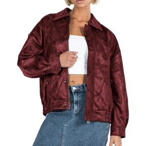 PRETTYGARDEN Women’s Faux Leather Motorcycle Jackets | Trendy Fall Spring Clothes, Long Sleeve Collared, Zip Up Buttons, Loose Fit Oversized Jacket, Winter Coats, Going Out Outfits(Style2-wine Red)