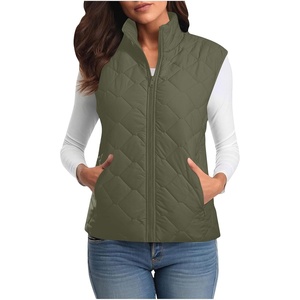 Puffer Vest Women Sleeveless Zip Up Outerwear Stand Collar Quilted Fall Vest Warm Winter Jackets Coats with Pockets(Army Green)
