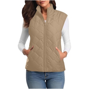 Puffer Vest Women Sleeveless Zip Up Outerwear Stand Collar Quilted Fall Vest Warm Winter Jackets Coats with Pockets(Khaki)