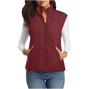 Puffer Vest Women Sleeveless Zip Up Outerwear Stand Collar Quilted Fall Vest Warm Winter Jackets Coats with Pockets(Wine)