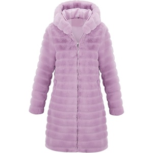 RISISSIDA Women Long Faux Fur Coat,Hooded Fleece Jacket | Stripes Pattern,Fuzzy Winter Fall Thermal Shearling Warm Fluffy Furry Overcoat,Zip Up,Side Pockets(Pink Purple-horizontal Texture)