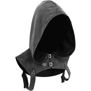 Steampunk Hooded Cowl Renaissance Gothic Short Cape Medieval Cloak with Buckles Cosplay LARP Costume(Black)
