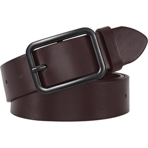 WERFORU Women Classic Black Leather Belt With Square Silver Buckle For Jeans Pants,1.3″ width(J-coffee With Black Buckle)