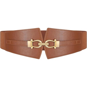 Wide Elastic Belts for Women Corset Belt with Gold Buckle for Dresses Coat | Stretch, Leather Belt, Comfy & Adjustable, 2.4″ Wide Corset Belt, Highlight Waistline, Wide Belts for Dresses Shirts Coat(Brown)