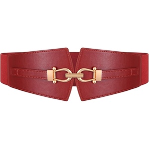 Wide Elastic Belts for Women Corset Belt with Gold Buckle for Dresses Coat | Stretch, Leather Belt, Comfy & Adjustable, 2.4″ Wide Corset Belt, Highlight Waistline, Wide Belts for Dresses Shirts Coat(Red)