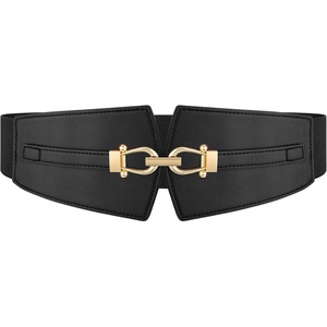 Wide Elastic Belts for Women Corset Belt with Gold Buckle for Dresses Coat | Stretch, Leather Belt, Comfy & Adjustable, 2.4″ Wide Corset Belt, Highlight Waistline, Wide Belts for Dresses Shirts Coat(Black)