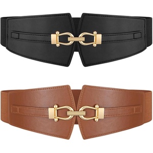 Wide Elastic Belts for Women Corset Belt with Gold Buckle for Dresses Coat | Stretch, Leather Belt, Comfy & Adjustable, 2.4″ Wide Corset Belt, Highlight Waistline, Wide Belts for Dresses Shirts Coat(Black & Brown)