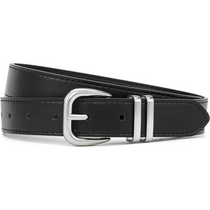 Women Belts for Jeans Dresses Gold/Silver Buckle Ladies Waist Belt | 1.1 in Wide, Solid Faux Leather, Small to Plus Sizes, Casual Fashion Style, Basic Work Daily Outfits(Black)