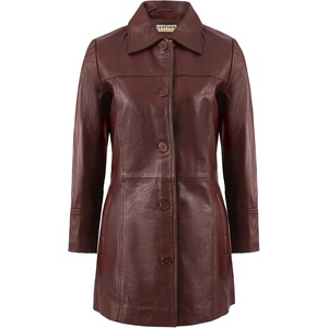 Women’s Lambskin Leather Car Coat – Classic 3/4 Length Style Overcoat(Tan)