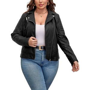 Women’s Plus Size Faux Leather Zip Up Moto Jacket Fashion Coats 1X-5X | Geschallino Spring Fall Outfits,Stand Collar/Lapel,Going Out Concert Party Clothes,for Commute Travel and Daily Streetwear(Deep Black)