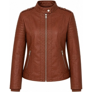 Women’s Vegan Faux Leather Lighweight Biker Jacket(Brandy)
