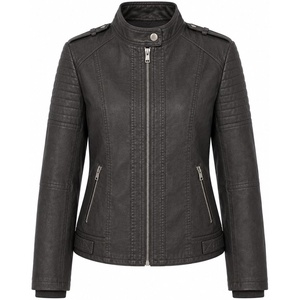 Women’s Vegan Faux Leather Lighweight Biker Jacket(Charcoal)