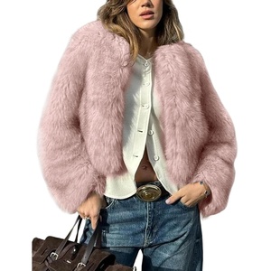 Wyeysyt Women Faux Fur Coat Cropped Fur Fluffy Winter Warm Coat | Shaggy Faux Fur Coat, Open Front Fuzzy Jacket, Short Length(Pink)