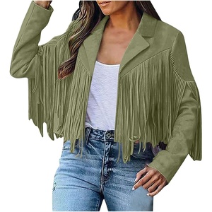 YMADREIG Womens Fringe Jacket Faux Suede Leather Jackets Tassel Motorcycle Cowgirl Outfits Fall Fashion Western Crop Jacket(A01-army Green)
