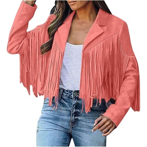 YMADREIG Womens Fringe Jacket Faux Suede Leather Jackets Tassel Motorcycle Cowgirl Outfits Fall Fashion Western Crop Jacket(A01-orange)