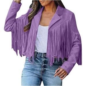 YMADREIG Womens Fringe Jacket Faux Suede Leather Jackets Tassel Motorcycle Cowgirl Outfits Fall Fashion Western Crop Jacket(A01-purple)