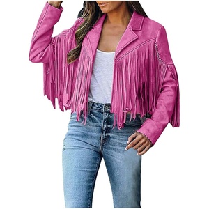 YMADREIG Womens Fringe Jacket Faux Suede Leather Jackets Tassel Motorcycle Cowgirl Outfits Fall Fashion Western Crop Jacket(A02-hot Pink)