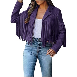 YMADREIG Womens Fringe Jacket Faux Suede Leather Jackets Tassel Motorcycle Cowgirl Outfits Fall Fashion Western Crop Jacket(A03-purple)