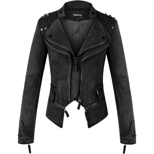 chouyatou Women’s Fashion Studded Perfectly Shaping Faux Leather Biker Jacket(Suede Black)