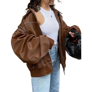 utcoco Women’s Faux Leather Motorcycle Jacket Oversized Zip Up Winter Coat Outerwear 2025 Fall Fashion Clothes(Brown)