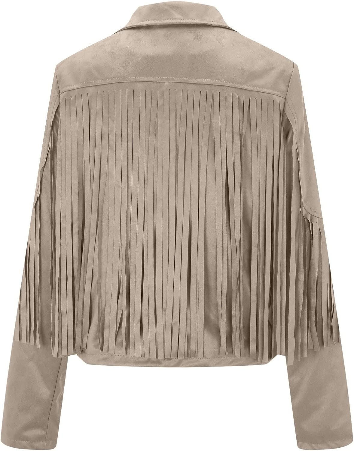 image:imagetuduoms Womens Vintage Western Fringe Jacket Tops Suede Leather 70s Cowboy Shirt Tassels Cardigan Crop Motorcycle Jacket CoatKhaki02