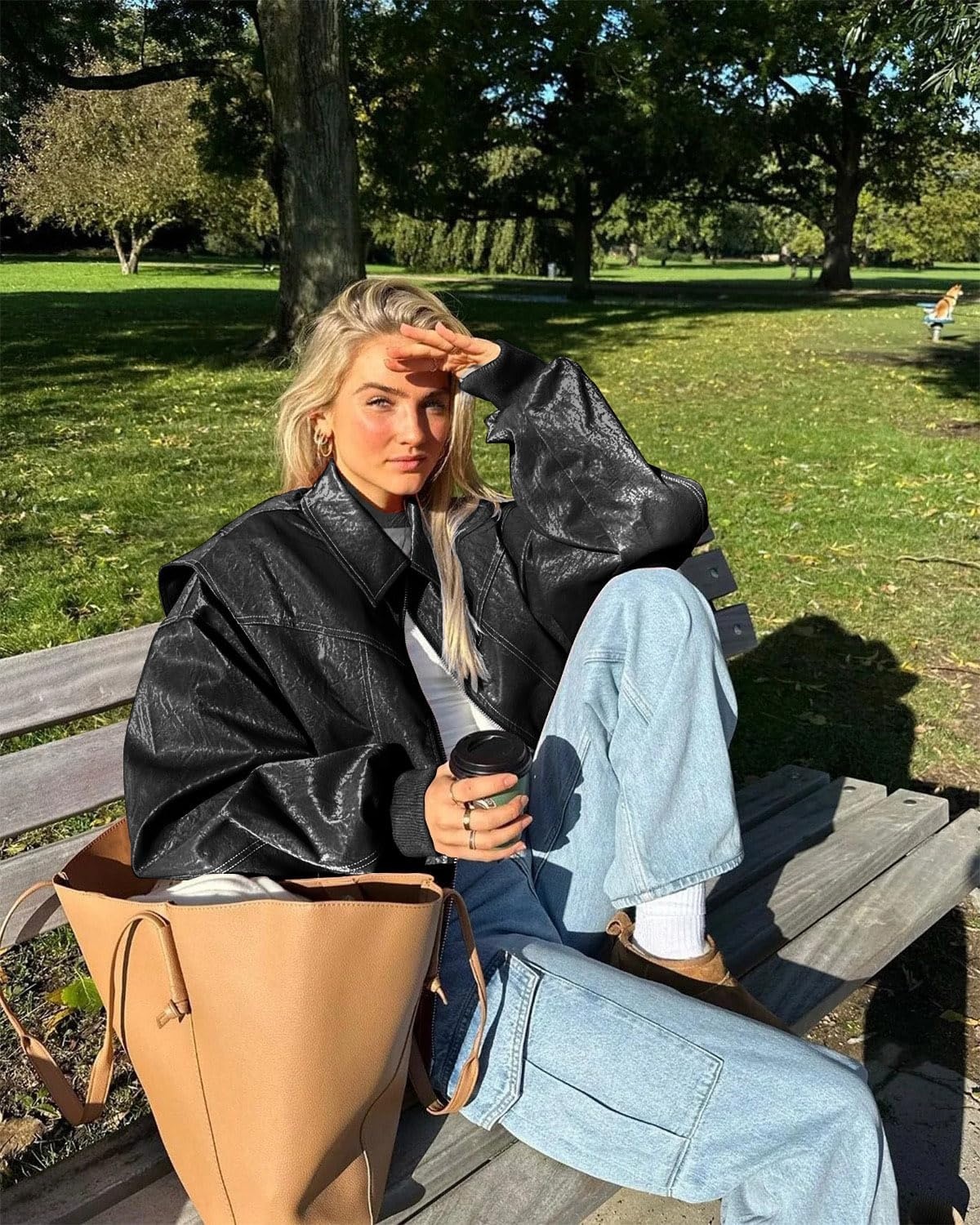 image:imageutcoco Womens Faux Leather Motorcycle Jacket Oversized Zip Up Winter Coat Outerwear 2025 Fall Fashion ClothesBlack