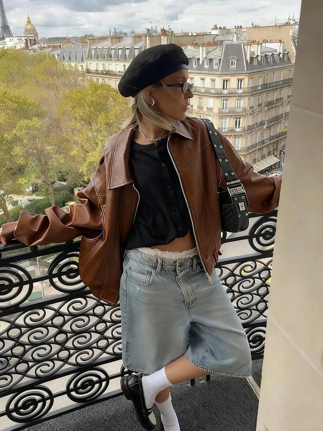 image:imageutcoco Womens Faux Leather Motorcycle Jacket Oversized Zip Up Winter Coat Outerwear 2025 Fall Fashion ClothesBrown