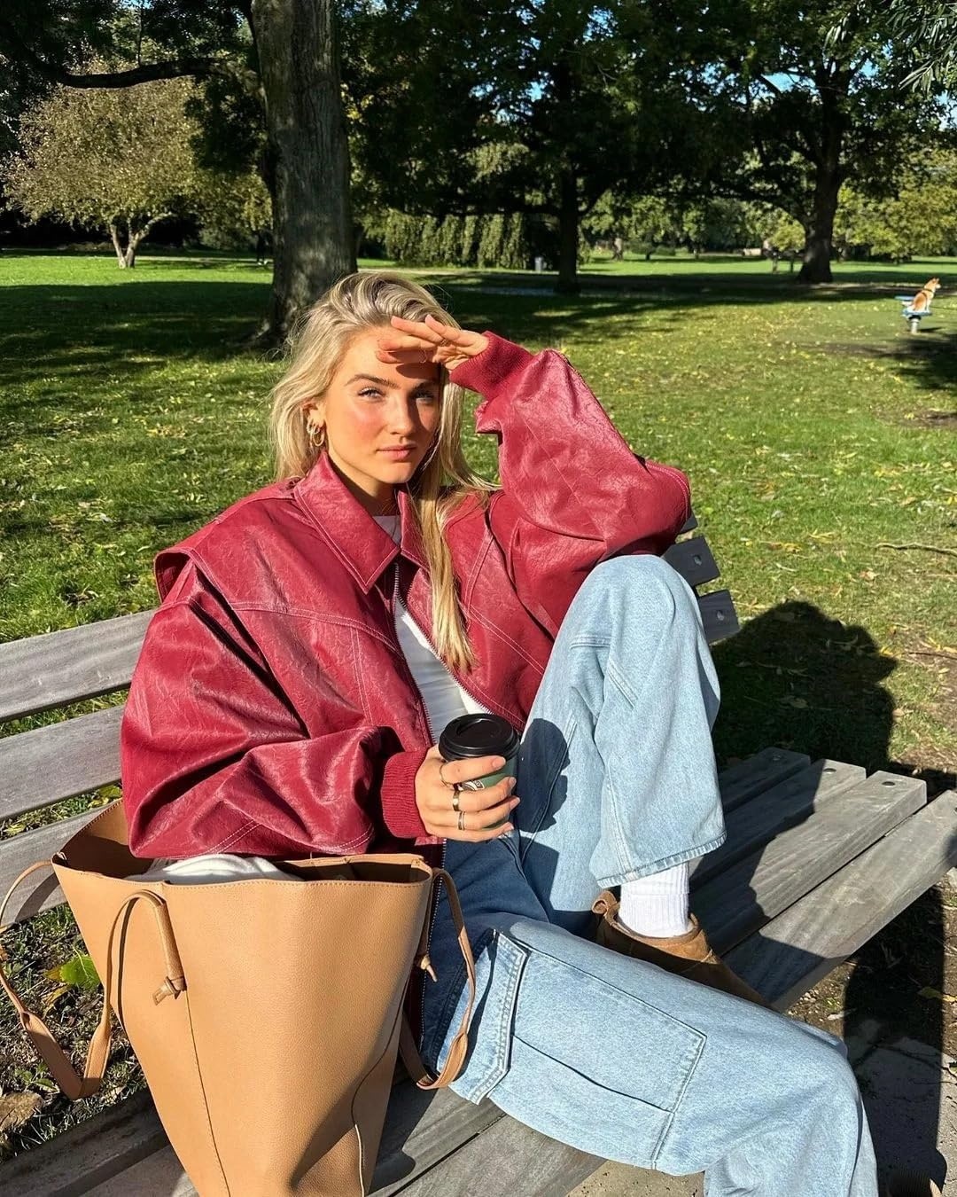 image:imageutcoco Womens Faux Leather Motorcycle Jacket Oversized Zip Up Winter Coat Outerwear 2025 Fall Fashion ClothesRed