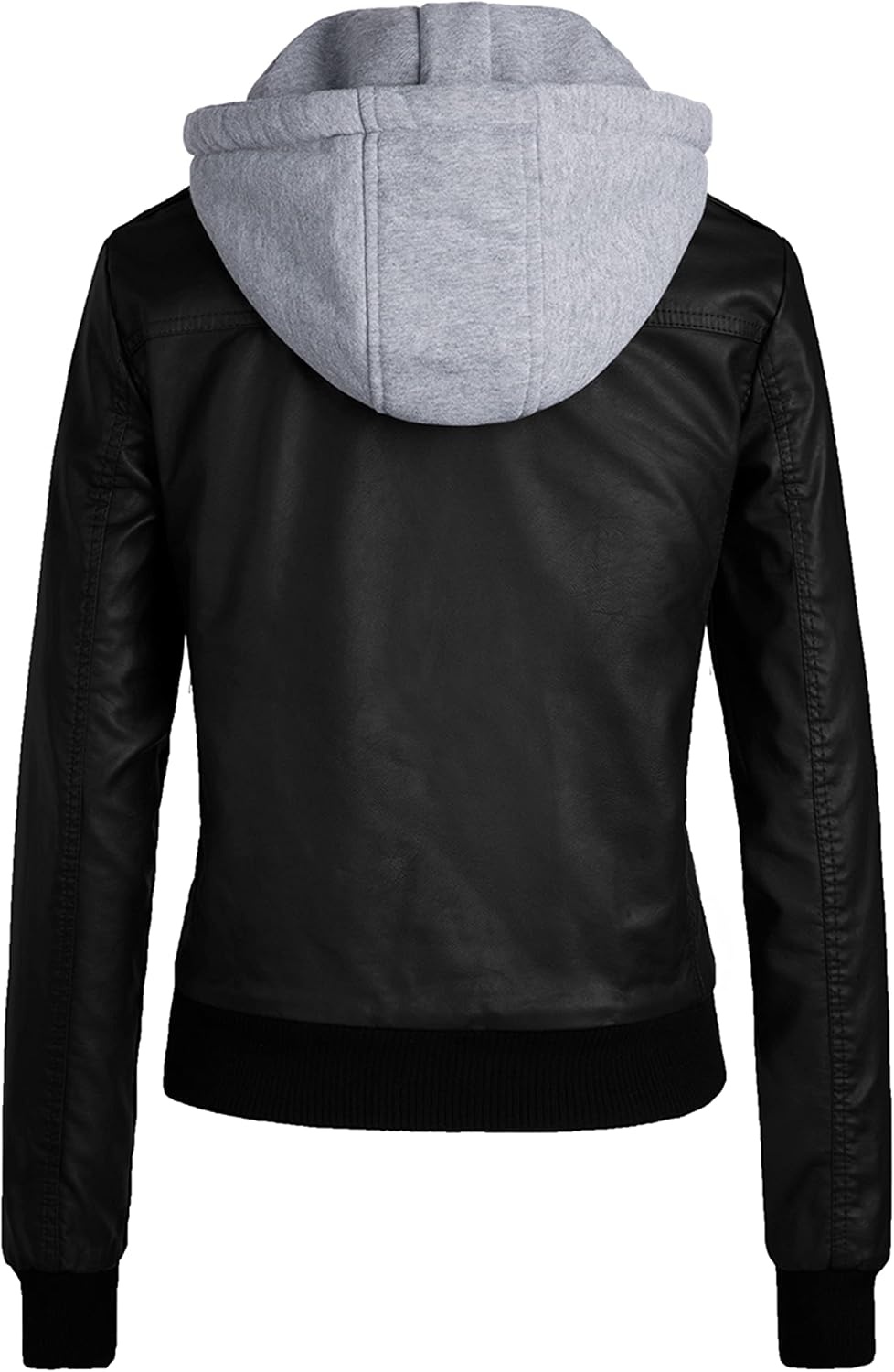 image:imagewantdo Faux Leather Jacket for Women PU Moto Biker Bomber Motorcycle Coat Womens Short Slim Leather Jackets Zip Up with Removable Hood Windbreaker Outwear Lightweight Coats Standard amp Plus SizeBlackthick