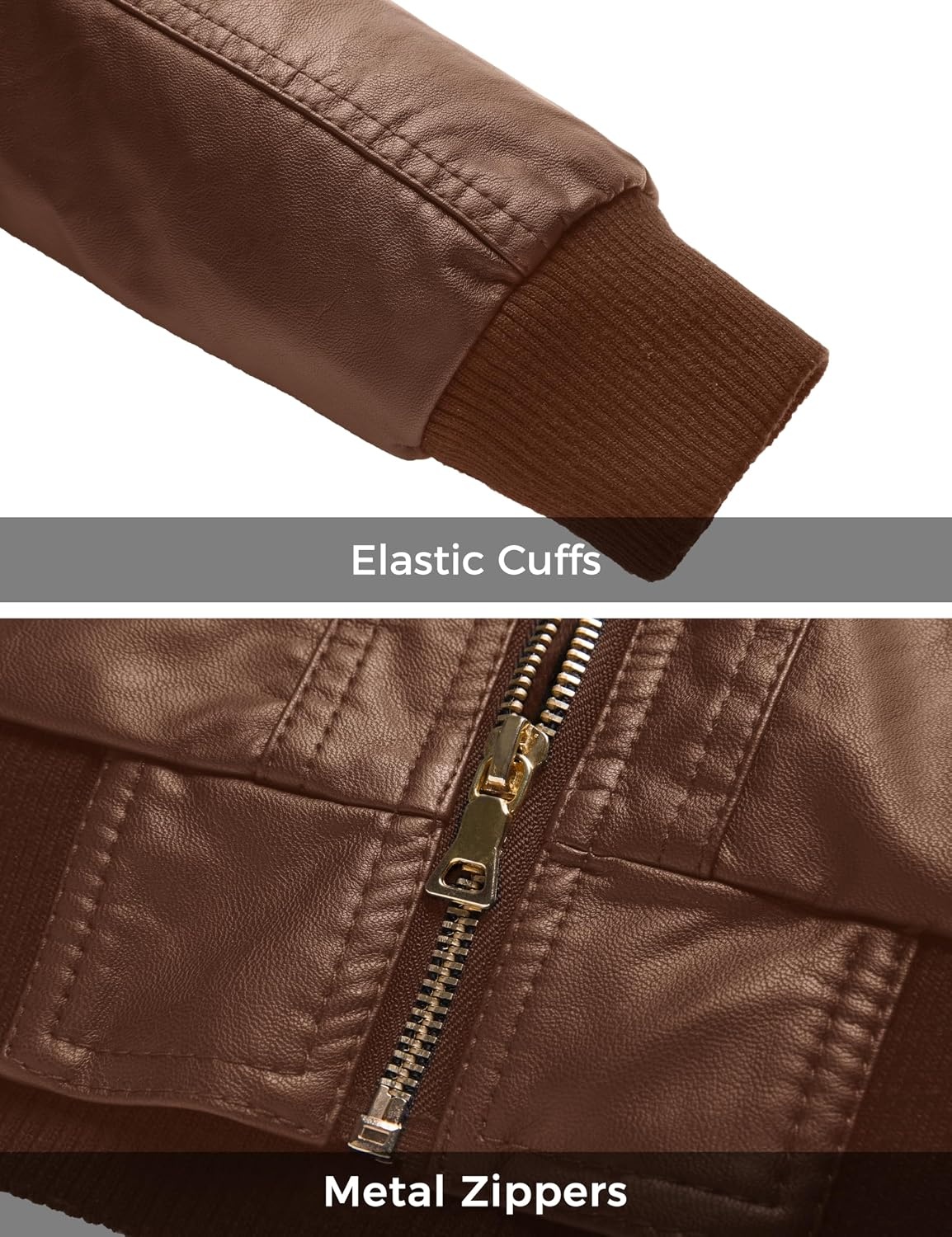 image:imagewantdo Faux Leather Jacket for Women PU Moto Biker Bomber Motorcycle Coat Womens Short Slim Leather Jackets Zip Up with Removable Hood Windbreaker Outwear Lightweight Coats Standard amp Plus SizeBrownthick