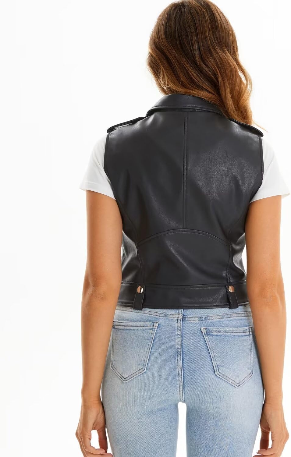 image:imageFaux Leather Vest For Women Zipper Cropped Sleeveless Biker Moto Slim PU Motorcycle Waistcoat067 Black