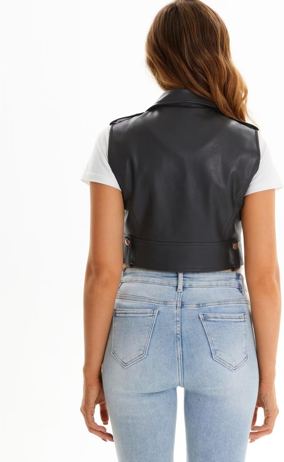 image:imageFaux Leather Vest For Women Zipper Cropped Sleeveless Biker Moto Slim PU Motorcycle Waistcoat068 Black