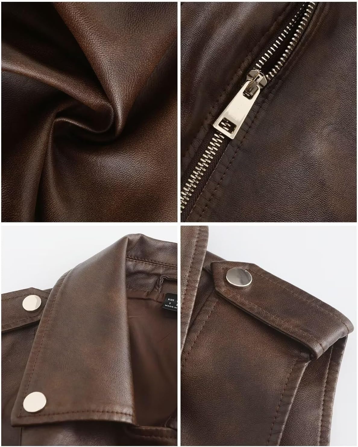 image:imageFaux Leather Vest For Women Zipper Cropped Sleeveless Biker Moto Slim PU Motorcycle Waistcoat116 Dark Brown