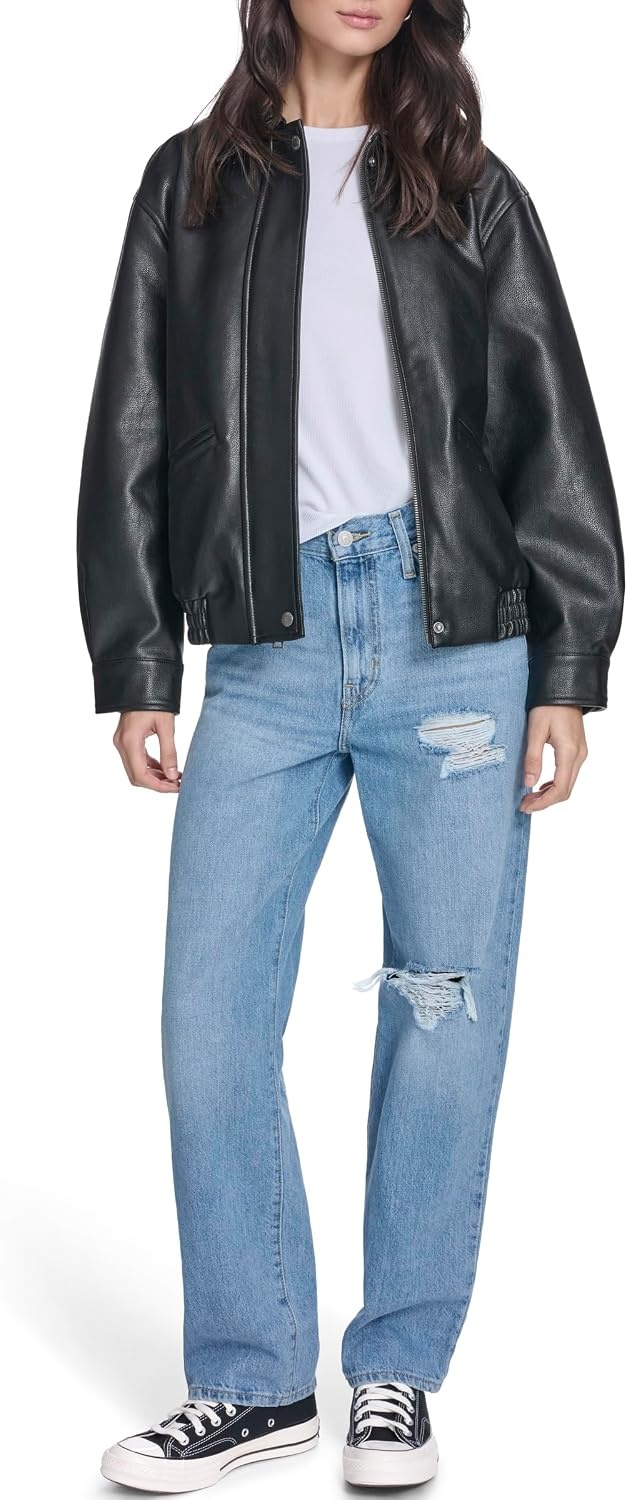 image:imageLevis Womens Faux Leather Relaxed Fit BomberBlack