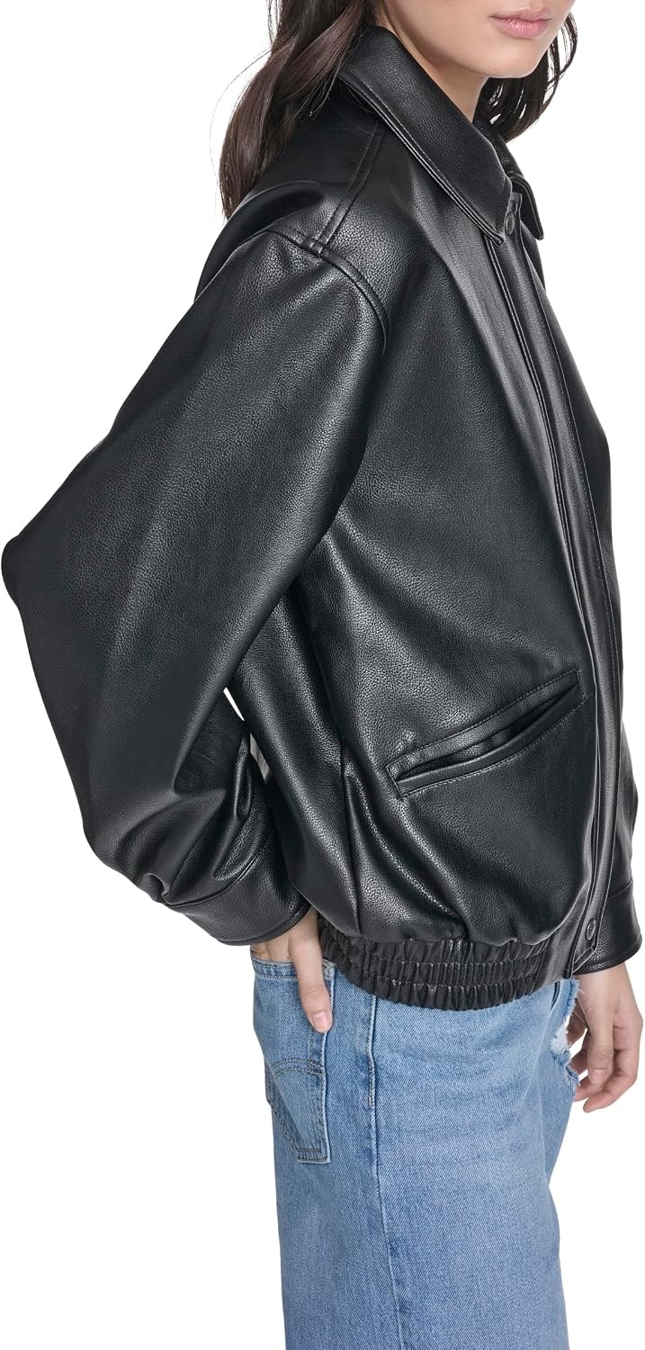 image:imageLevis Womens Faux Leather Relaxed Fit BomberBlack