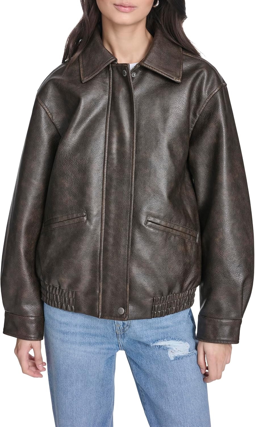 image:imageLevis Womens Faux Leather Relaxed Fit BomberBrown